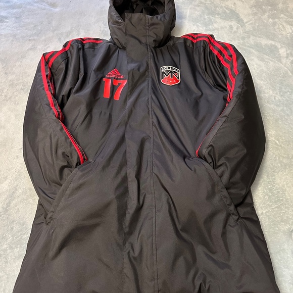 Adidas Long Stadium Sports Soccer Winter Coat Jacket Black Unisex X-Small - Picture 8 of 16